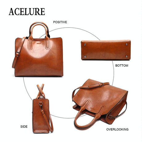 Large Leather Tote Bag For Women - Casual Shoulder Trunk Style