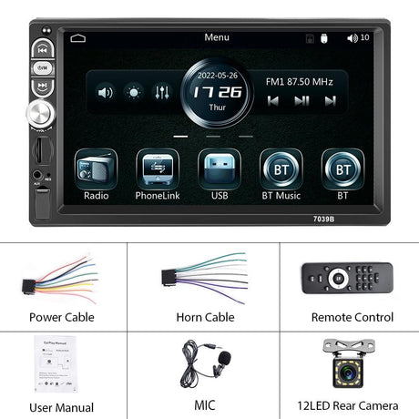 7 Inch Mp5 Bluetooth Carplay Player With Reversing Camera - Standard + 12 Lights