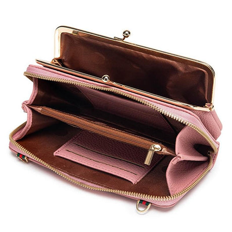 Black Embroidered Crossbody Wallet With Large Capacity - Pink