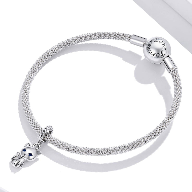 925 Sterling Silver Adorable Cat Pendant For Diy Bracelets & Necklaces