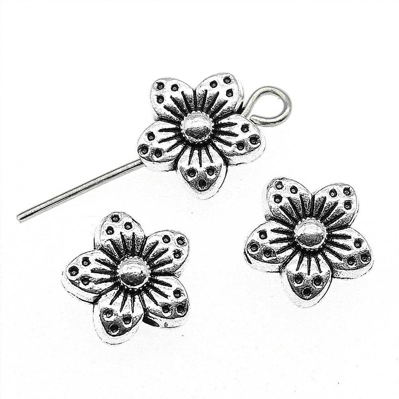 30 Tibetan Flower Charms 9X9X5Mm Beads For Jewelry Making