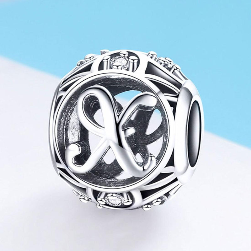 925 Sterling Silver 26 English Letter Beads For Diy Bracelets & Necklaces Style - X