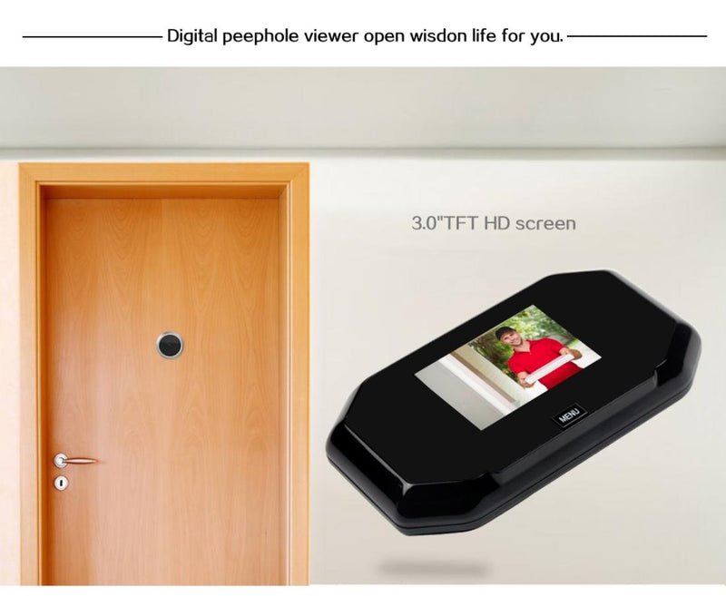 3 Screen 1.0Mp Security Camera With Door Peephole & Tf Card Support - Black