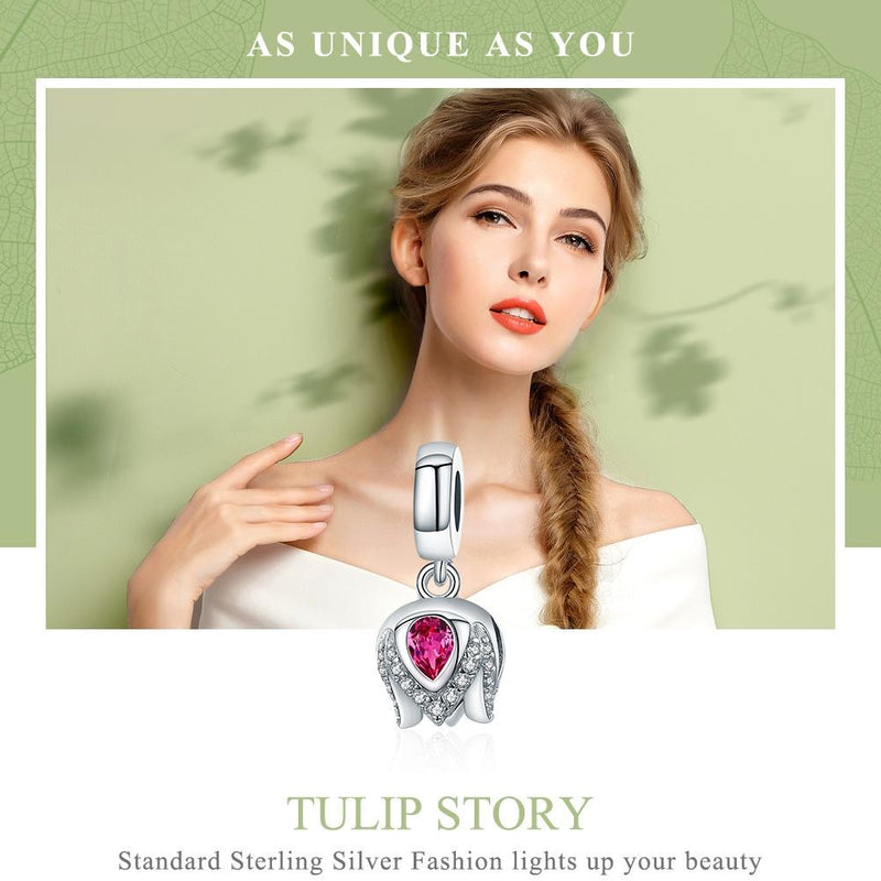 925 Sterling Silver Tulip Pendant For Diy Bracelets & Necklaces