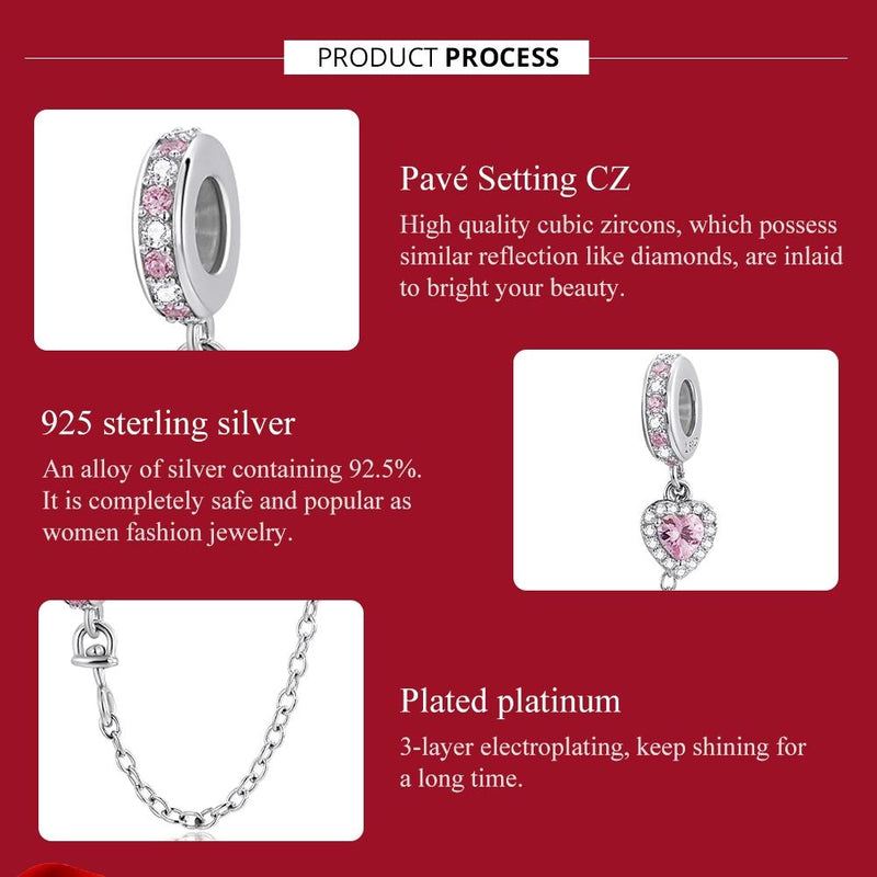925 Sterling Silver Heart Zircon Safety Chain For Diy Bracelets & Necklaces