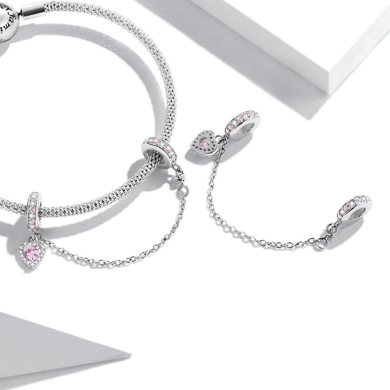 925 Sterling Silver Heart Zircon Safety Chain For Diy Bracelets & Necklaces