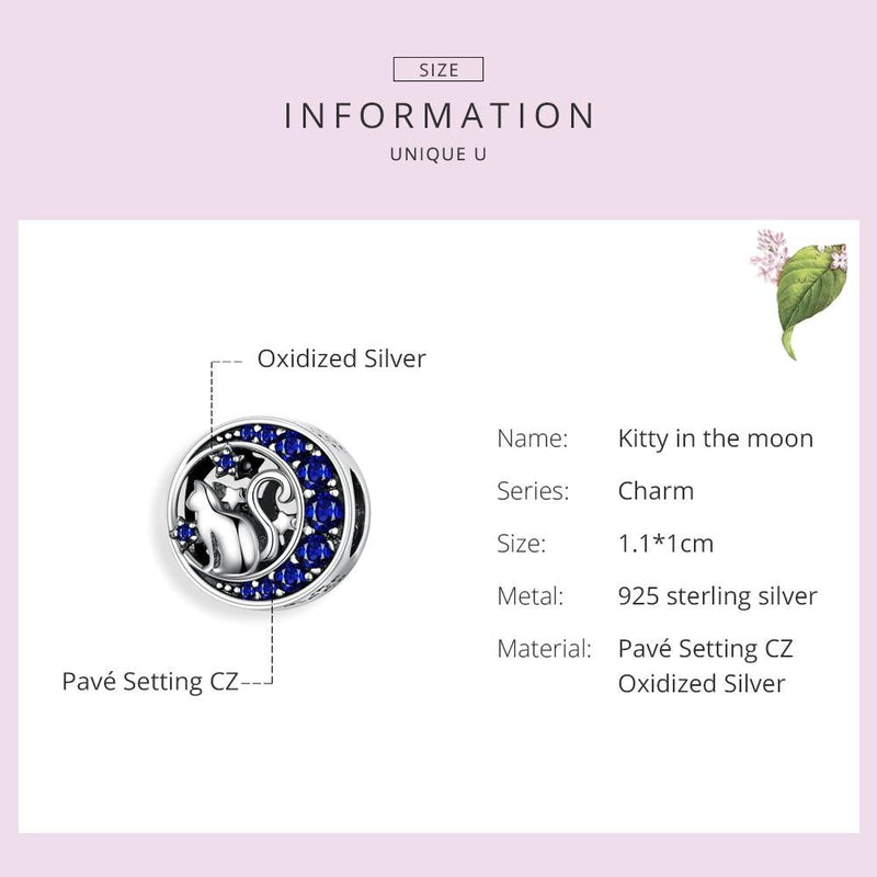 925 Sterling Silver Blue Moon Cat Beaded Diy Jewelry