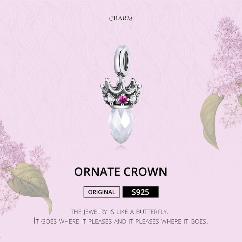 925 Sterling Silver Ornate Crown Pendant For Diy Bracelets & Necklaces
