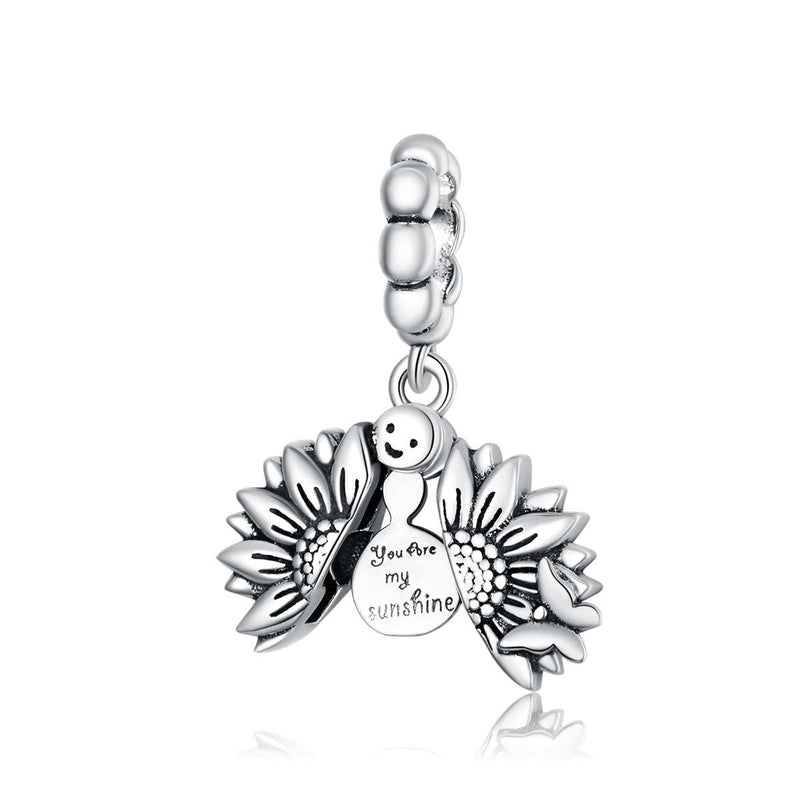 925 Sterling Silver Smiling Sunflower Pendant For Diy Bracelets & Necklaces