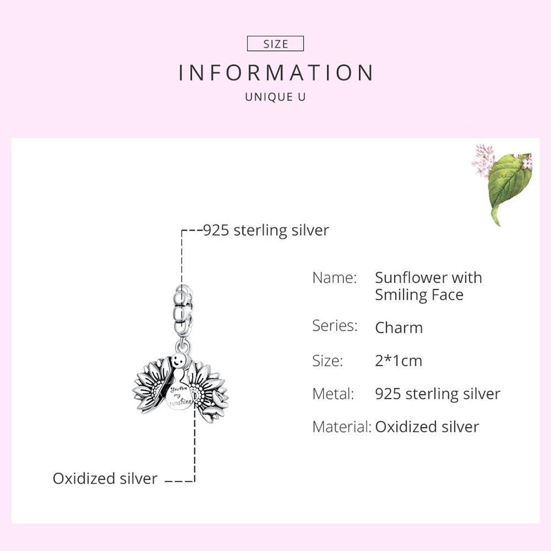 925 Sterling Silver Smiling Sunflower Pendant For Diy Bracelets & Necklaces