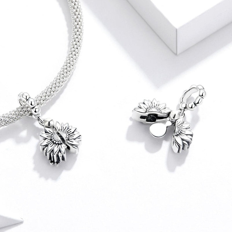 925 Sterling Silver Smiling Sunflower Pendant For Diy Bracelets & Necklaces