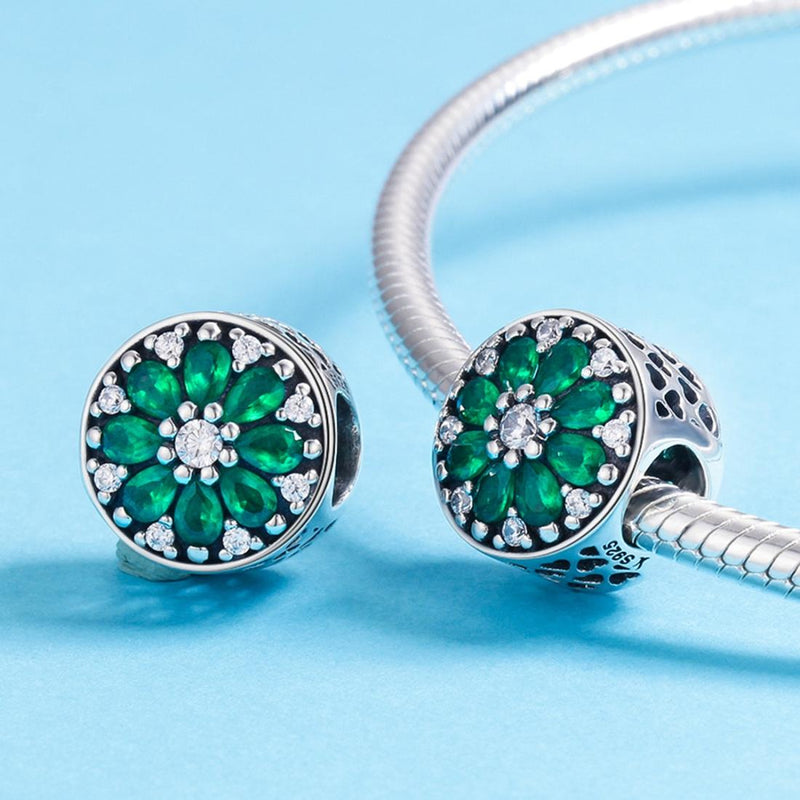 925 Sterling Silver Green Bead Pendant For Diy Bracelet Or Necklace