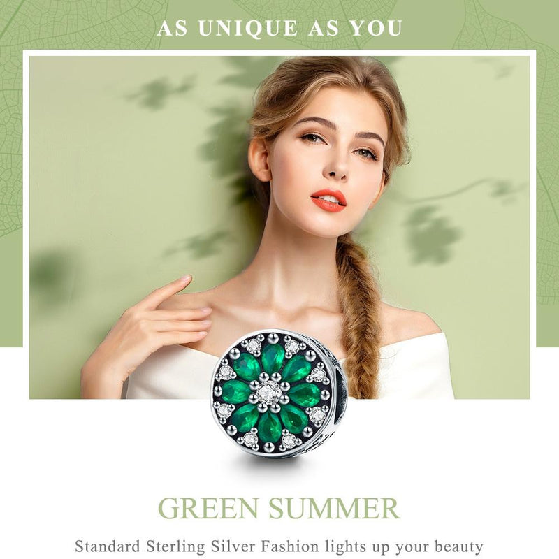 925 Sterling Silver Green Bead Pendant For Diy Bracelet Or Necklace