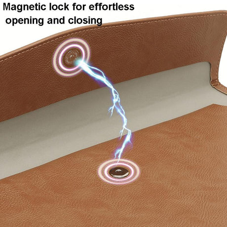 13.3 Inch Laptop Sleeve & Power Bag - Litchi Pattern Pu Leather Dark Brown