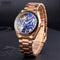 Golden Steel Band Automatic Skeleton Watch For Men