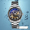 Golden Steel Band Automatic Skeleton Watch For Men