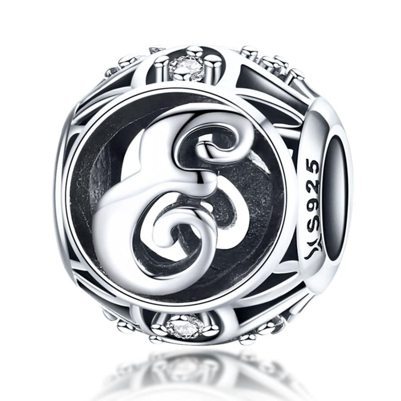 925 Sterling Silver 26 English Letter Beads For Diy Bracelets & Necklaces Style - E