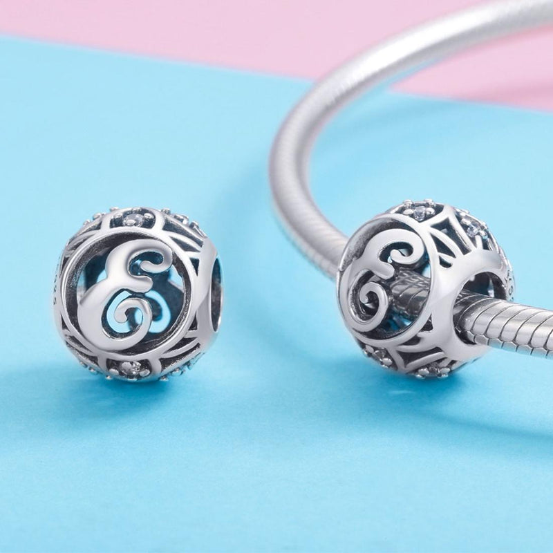 925 Sterling Silver 26 English Letter Beads For Diy Bracelets & Necklaces Style - E