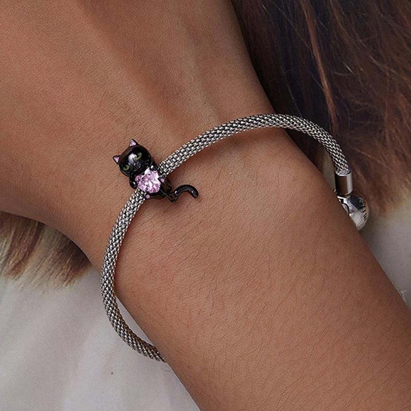 925 Sterling Silver Diy Black Cat Bracelet Bead