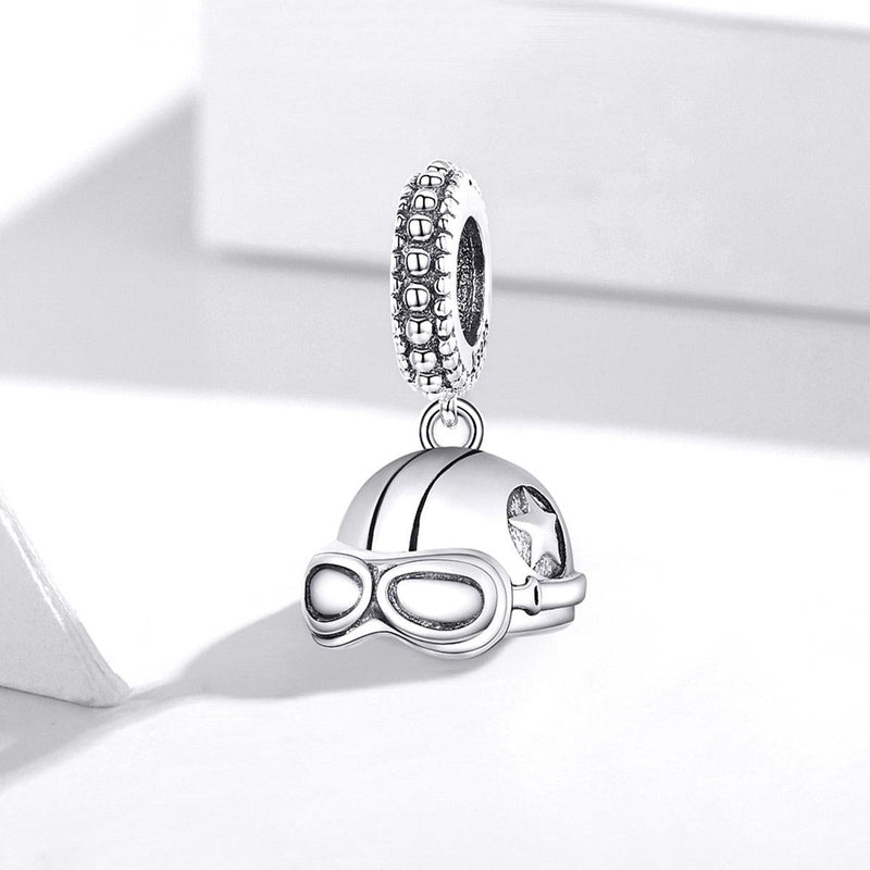 925 Sterling Silver Retro Helmet Pendant For Diy Bracelets & Necklaces