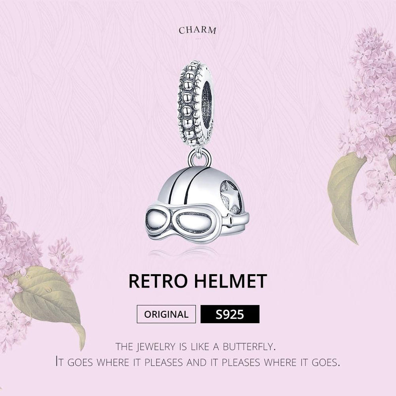 925 Sterling Silver Retro Helmet Pendant For Diy Bracelets & Necklaces