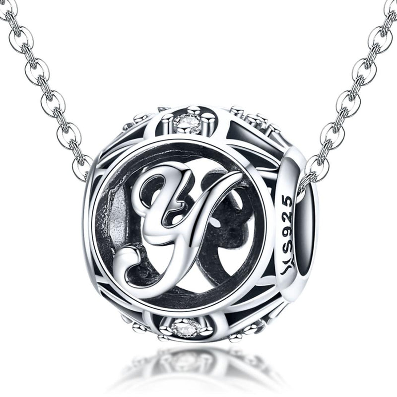 925 Sterling Silver Personalized Letter Beads For Diy Bracelets & Necklaces Style - Y