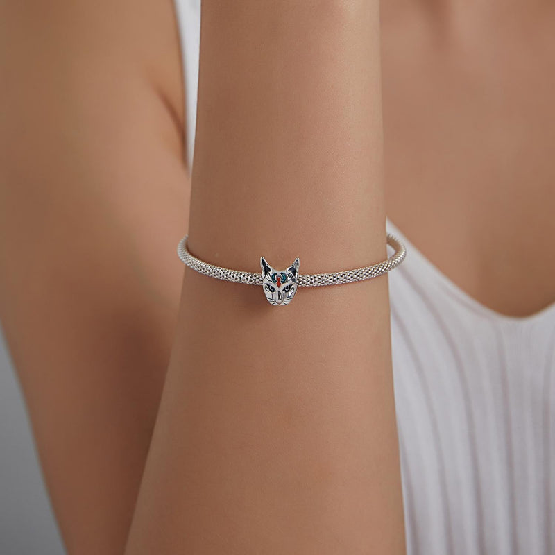 925 Sterling Silver Egyptian Cat God Bead For Diy Bracelet / Necklace
