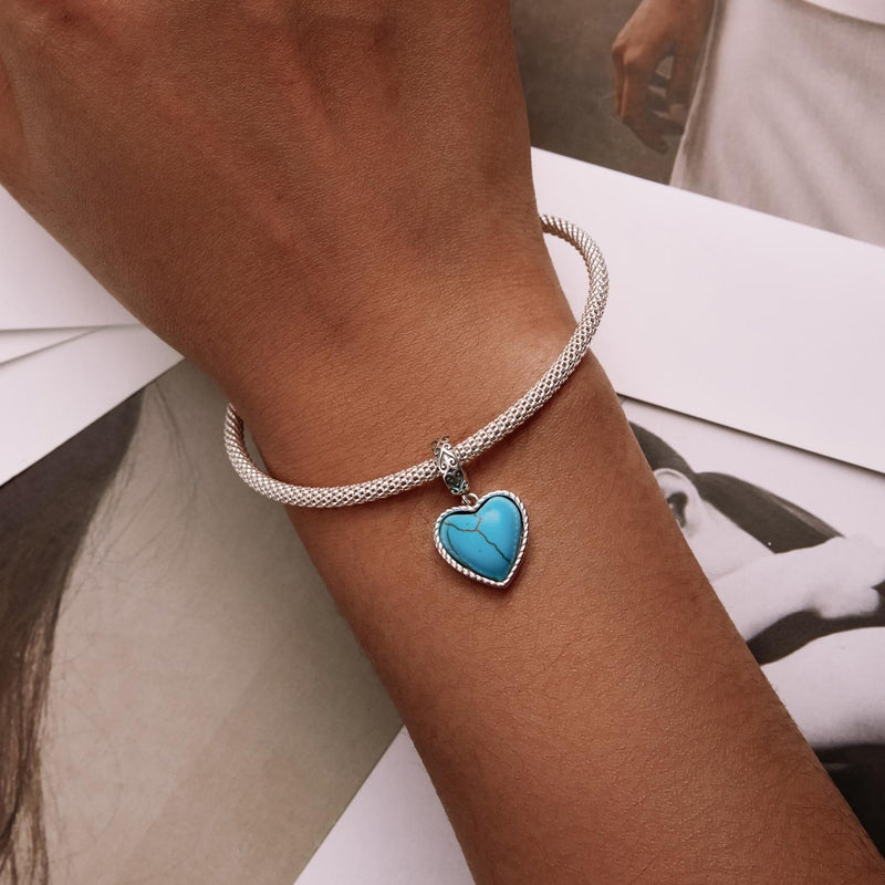 925 Sterling Silver Turquoise Heart Pendant For Diy Bracelets & Necklaces