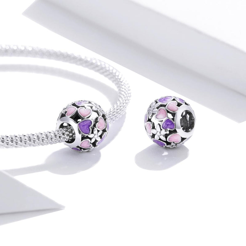 925 Sterling Silver Flower Heart Beads For Diy Bracelets & Necklaces