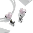 925 Sterling Silver Heart Cat Pendant For Diy Bracelets & Necklaces