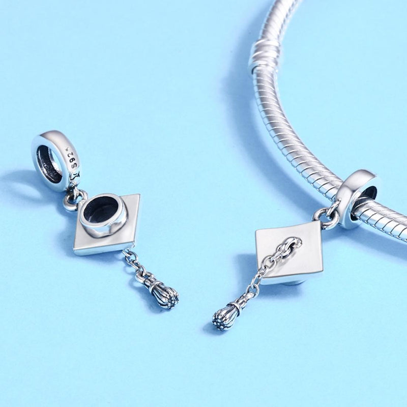 925 Sterling Silver Diy Bracelet Charm University Hat Beads