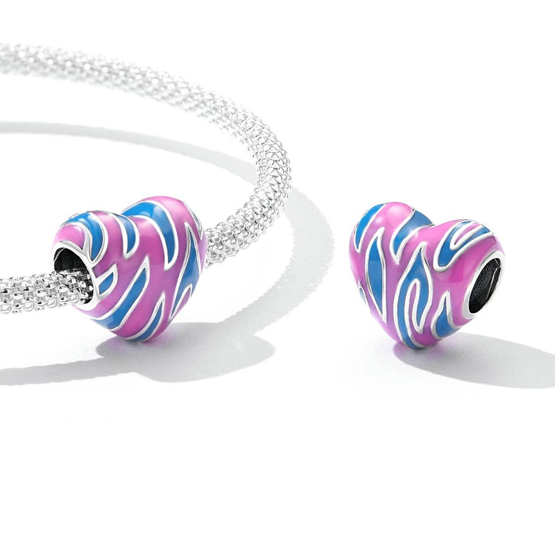 925 Sterling Silver Contrast Heart Beads For Diy Bracelets & Necklaces