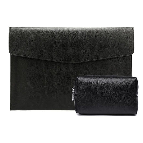 13.3 Inch Laptop Sleeve & Power Bag - Litchi Pattern Pu Leather Black