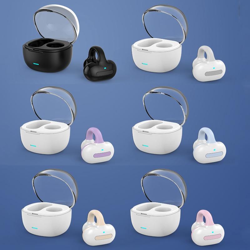 Touch Bone Conduction Bluetooth Earphone with Charging Warehouse - Ear Clip Type - Purple