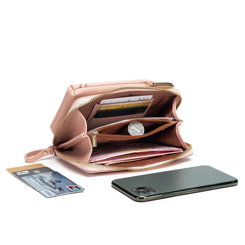 Black Embroidered Single Shoulder Phone Bag Wallet - Pink