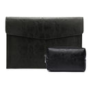 14 Litchi Pattern Laptop Sleeve & Power Bag - Black Leather