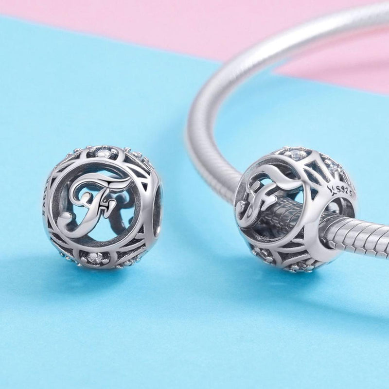 925 Sterling Silver 26 English Letter Beads For Diy Bracelets & Necklaces Style - F
