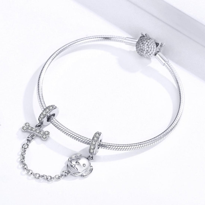 925 Sterling Silver Dog Beaded Safety Chain Bracelet