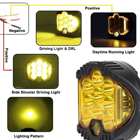 7 Inch Dc12V - 30V 8000Lm 6500K 90W Car Led Light On Three Sides Headlight For Jeep Wrangler Gold Light