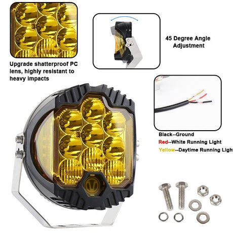 7 Inch Dc12V - 30V 8000Lm 6500K 90W Car Led Light On Three Sides Headlight For Jeep Wrangler Gold Light