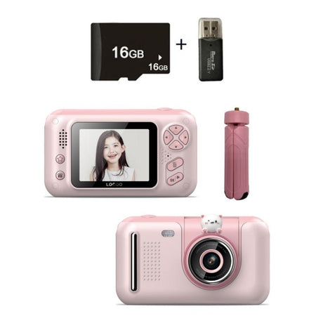 2.4 Hd Reversible Kids Camera + 16G Memory Card & Reader - Pink