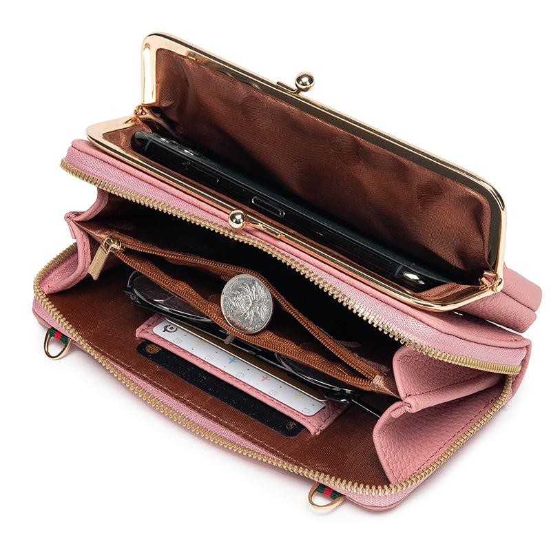 Black Embroidered Crossbody Wallet With Large Capacity - Dark Pink