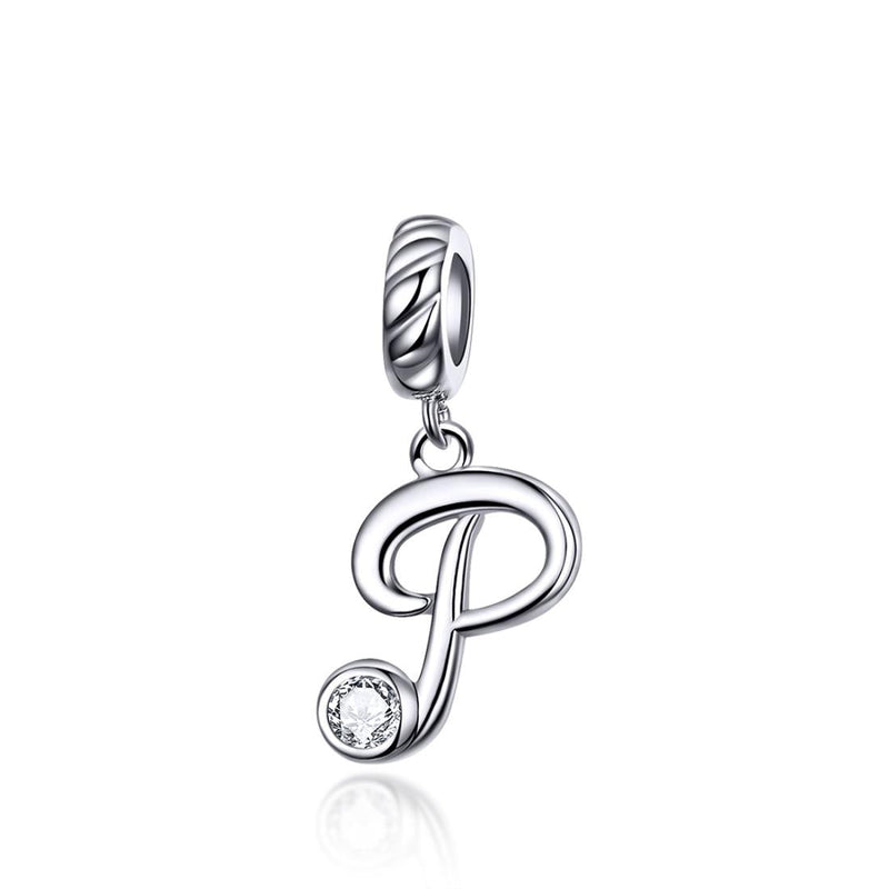 925 Sterling Silver Personalized Letter Pendant For Diy Bracelets & Necklaces Style - P