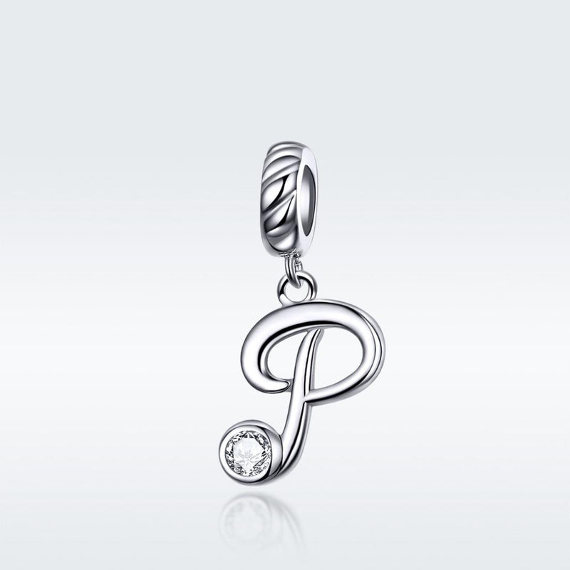 925 Sterling Silver Personalized Letter Pendant For Diy Bracelets & Necklaces Style - P
