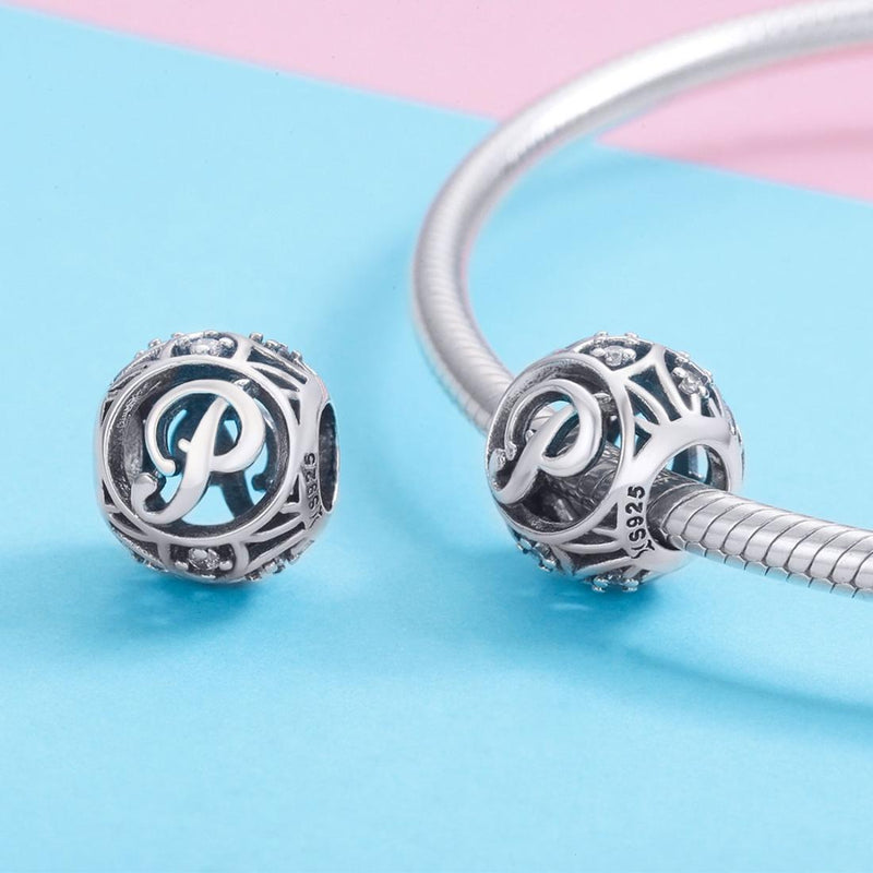 925 Sterling Silver 26 English Letter Beads For Diy Bracelets & Necklaces Style - P