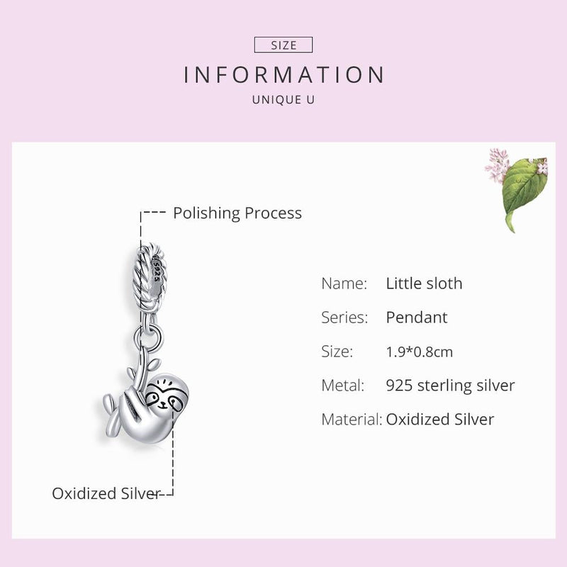 925 Sterling Silver Sloth Pendant For Diy Bracelets & Necklaces