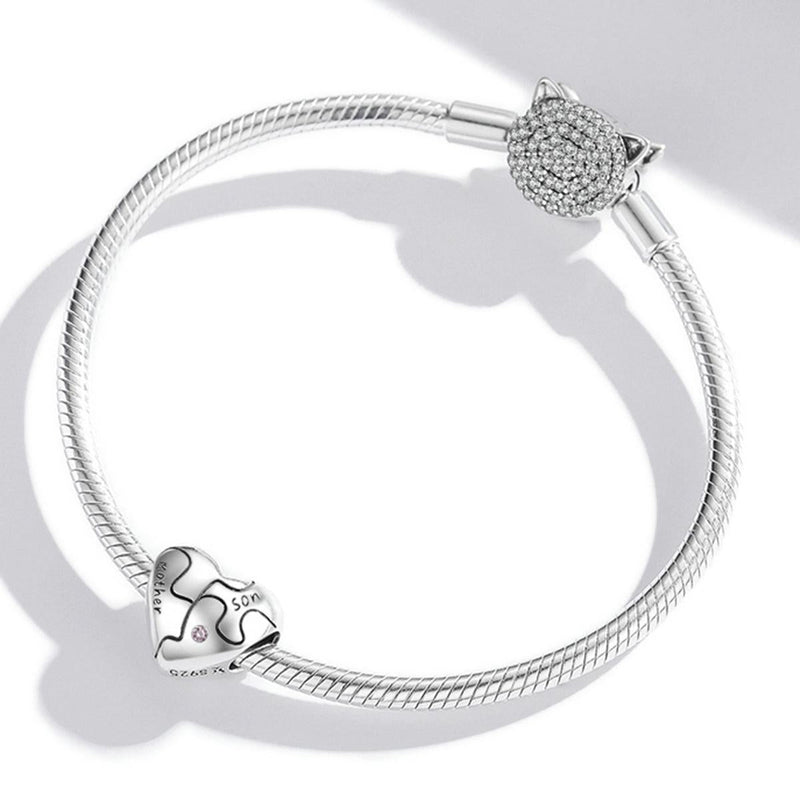 925 Sterling Silver Diy Heart Puzzle Beads For Bracelet / Necklace