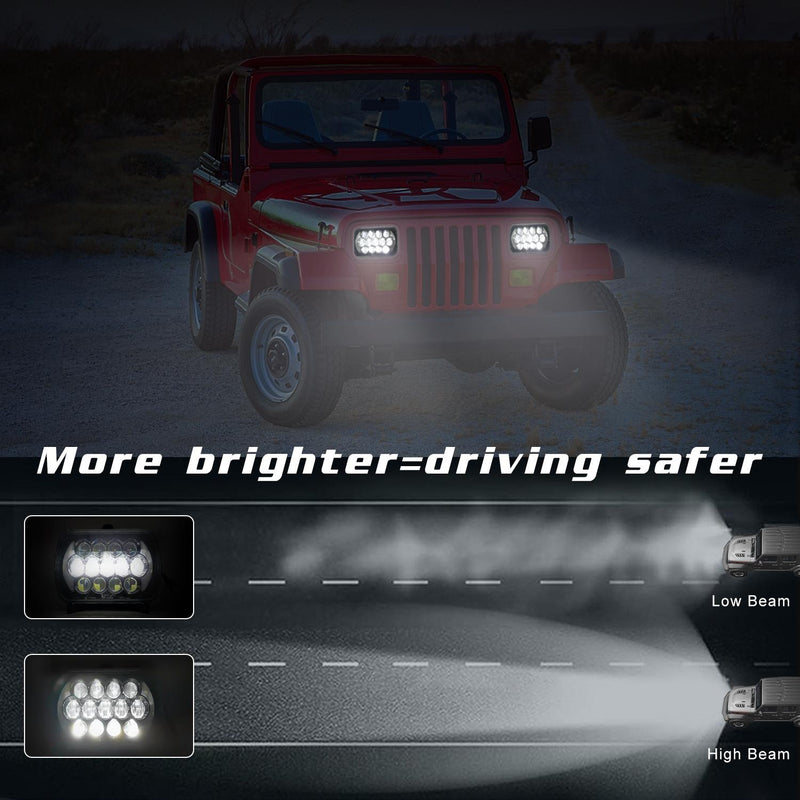 7 Inch 5X7 / 7X6 H4 Dc 9V - 30V 30000Lm 300W 8Leds Car Square Shape Led Headlight Lamps For Jeep Wrangler