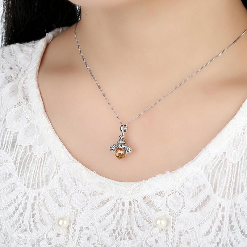 925 Sterling Silver Bee Crystal Pendant