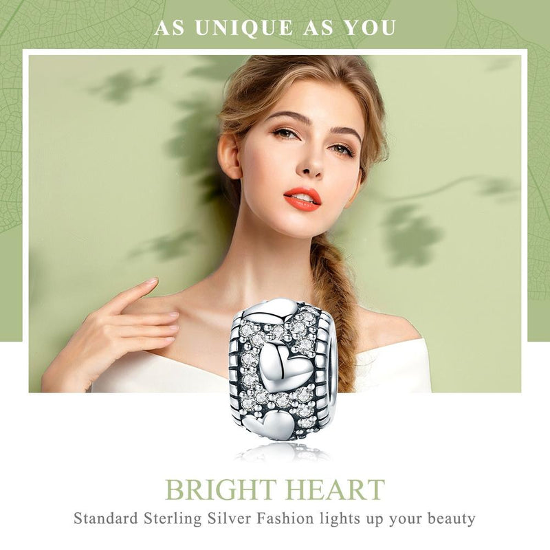 925 Sterling Silver Shiny Heart Beads For Diy Bracelets & Necklaces